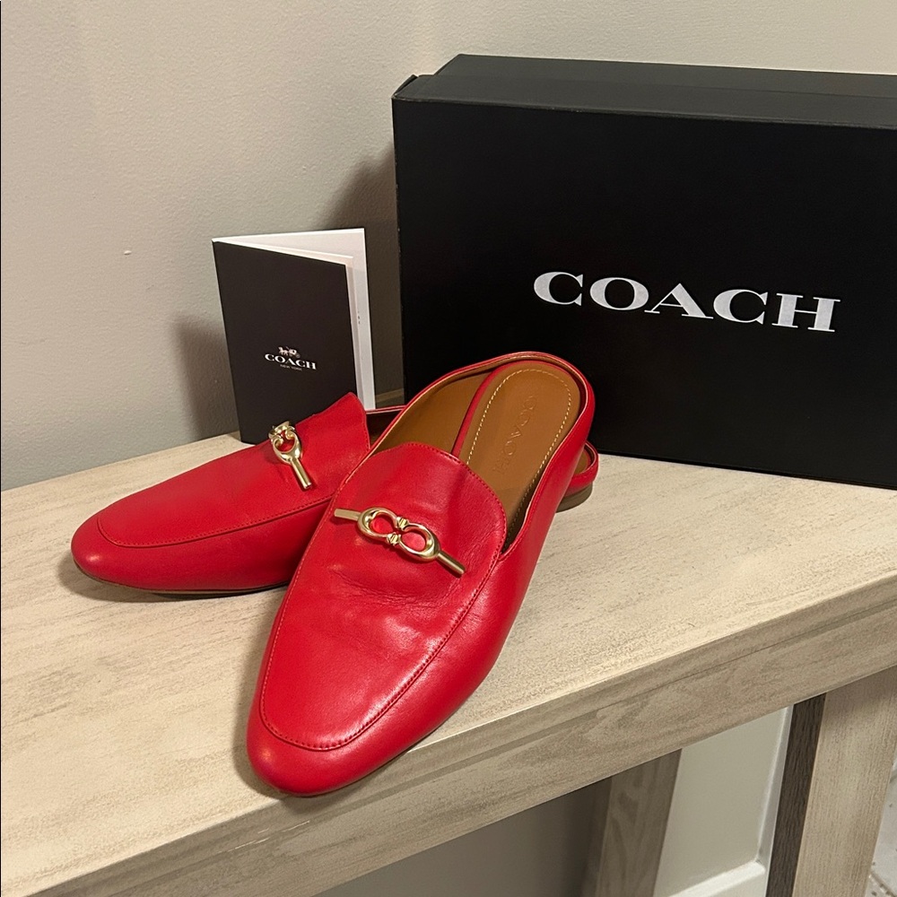 Coach Women’s Red Leather Slip-On Loafers